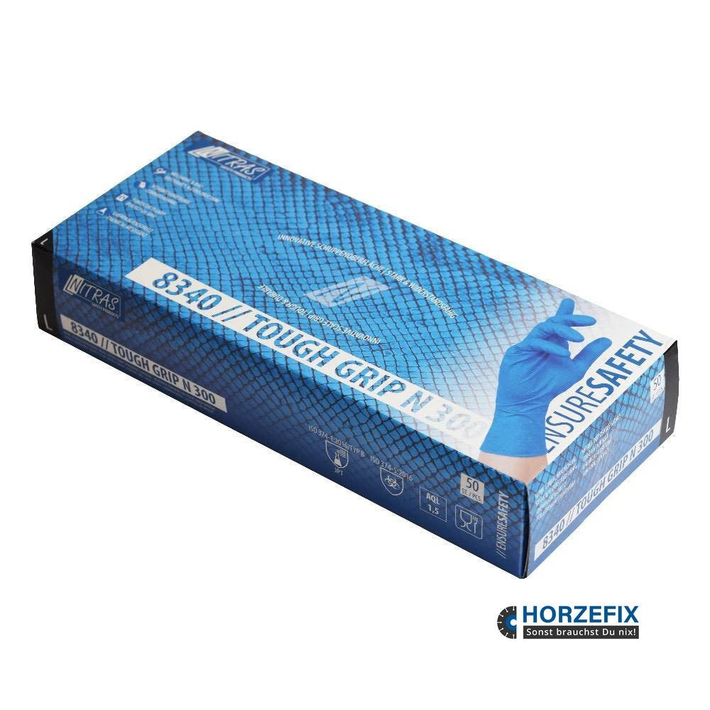 8340 Nitras Tough Grip N 300 Nitril blau Einmalhandschuh puderfrei 1 Box 50 Stück Gr S-2XL horzefix