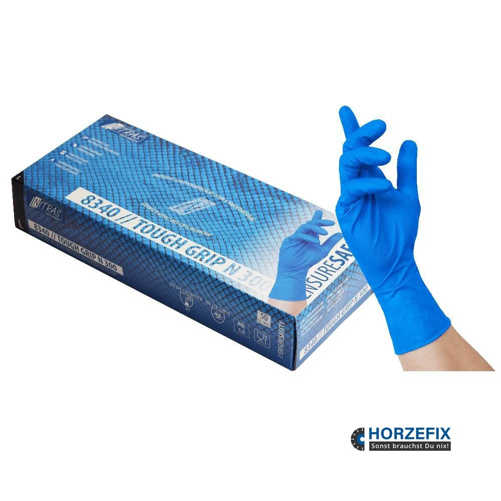8340 Nitras Tough Grip N 300 Nitril blau Einmalhandschuh puderfrei 1 Box 50 Stück Gr S-2XL horzefix