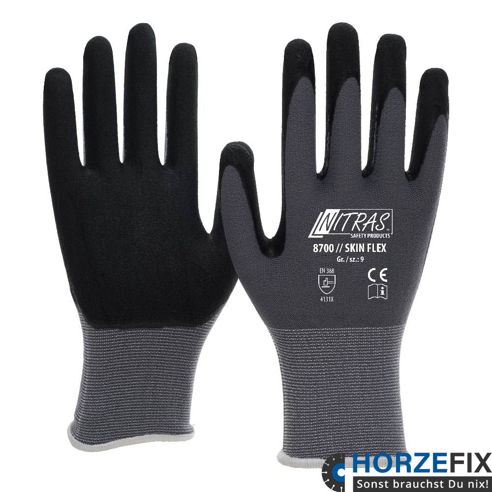 8700 Nitras SKIN FLEX Strickhandschuh Spezialbeschichtung 12 Paar Gr 6-11 horzefix