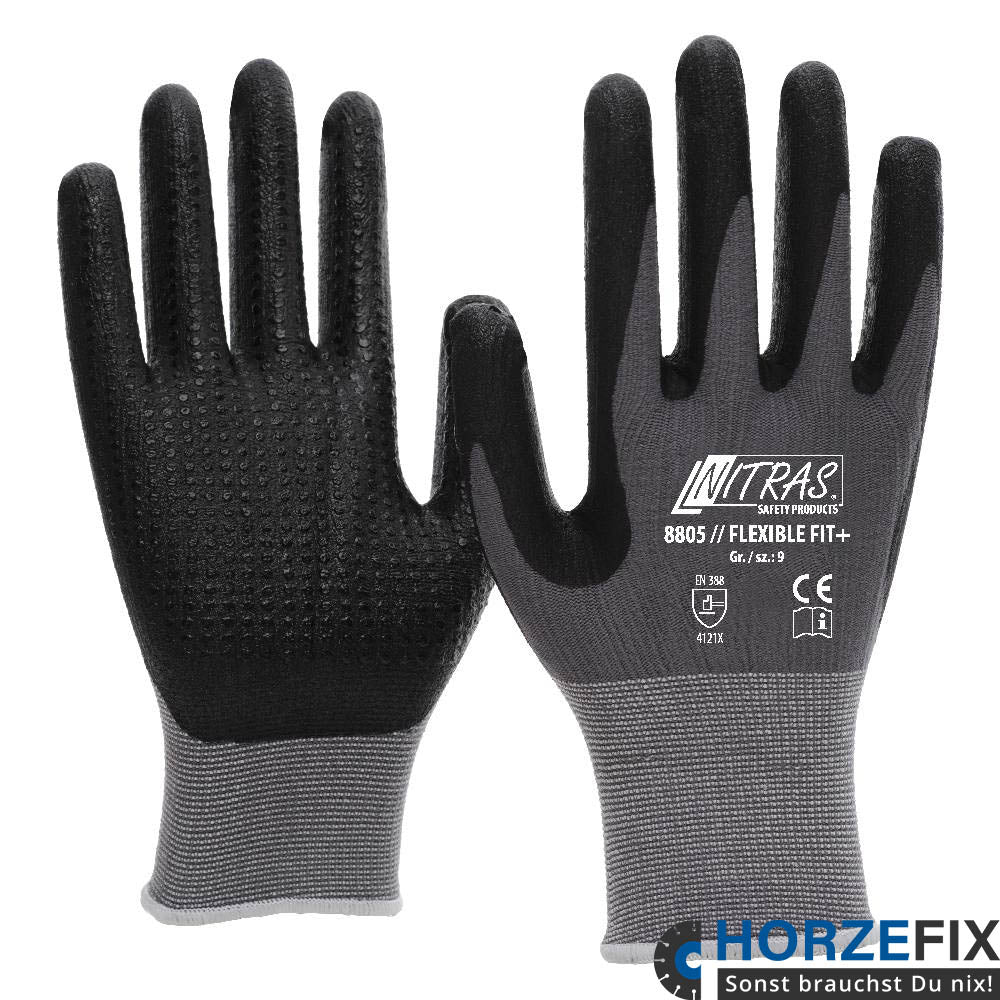 8805 Nitras Flexible Fit+ Strickhandschuh Spezialbeschichtung mit Nitrilnoppen 12 Paar Gr 6-11 horzefix