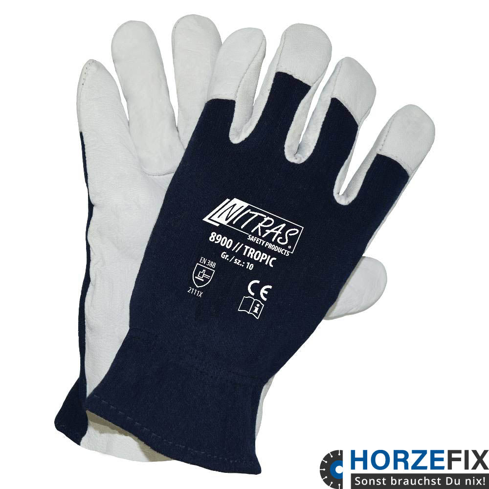 8900 Nitras TROPIC Mechanikerhandschuh Nappaleder ungefüttert atmungsaktiv 10 Paar Gr 7-11 horzefix