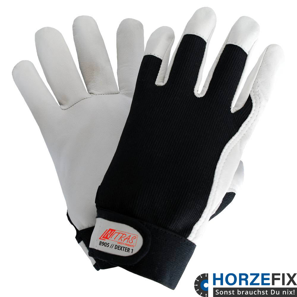 8905 Nitras Dexter 1 Mechanikerhandschuh mit Klettverschluss aus Nappaleder 6 Paar Gr 7-11 horzefix