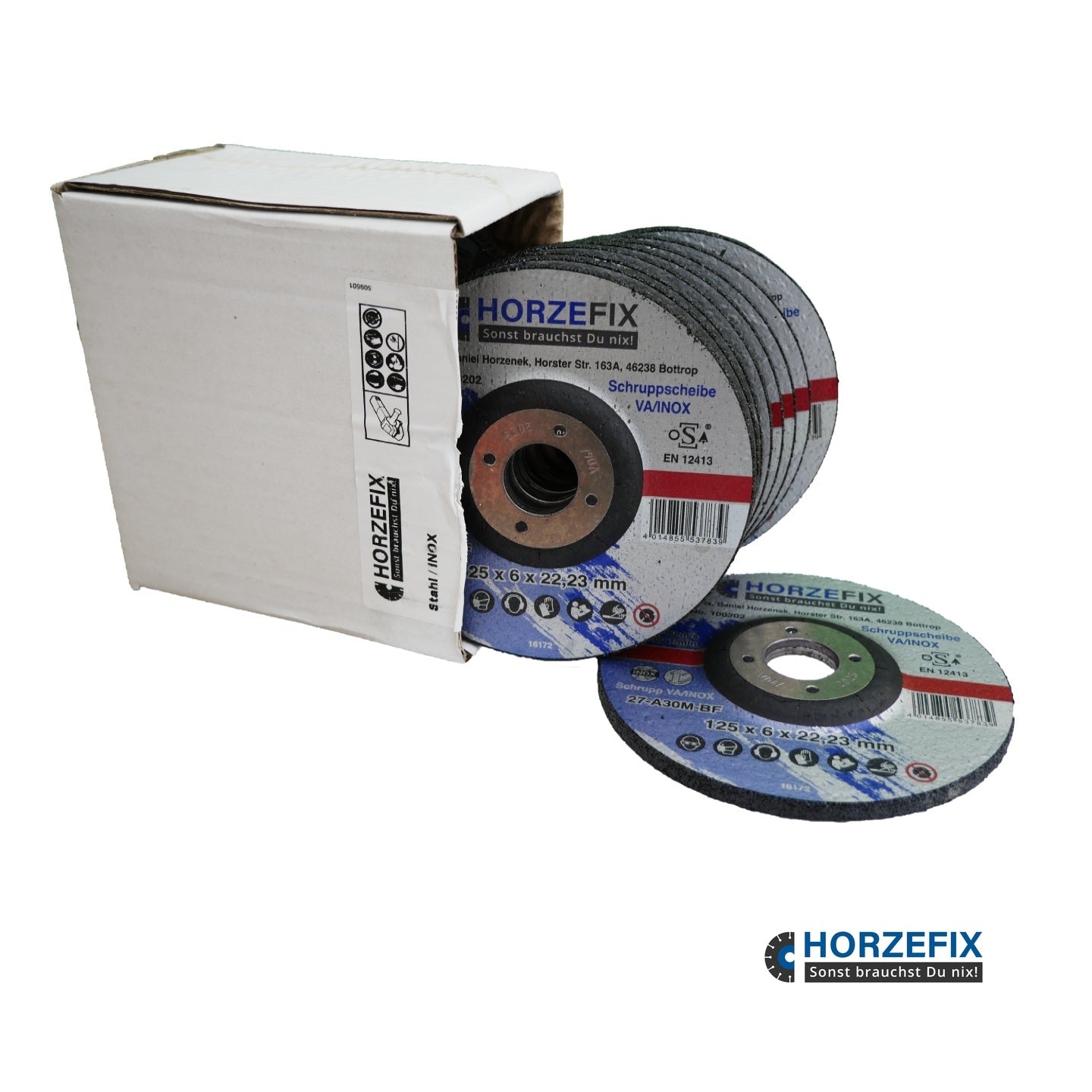 HorzeFix Schruppscheibe 10 Stück Metall VA/INOX 125 x 6,0 mm x 22,23 für die Flex horzefix