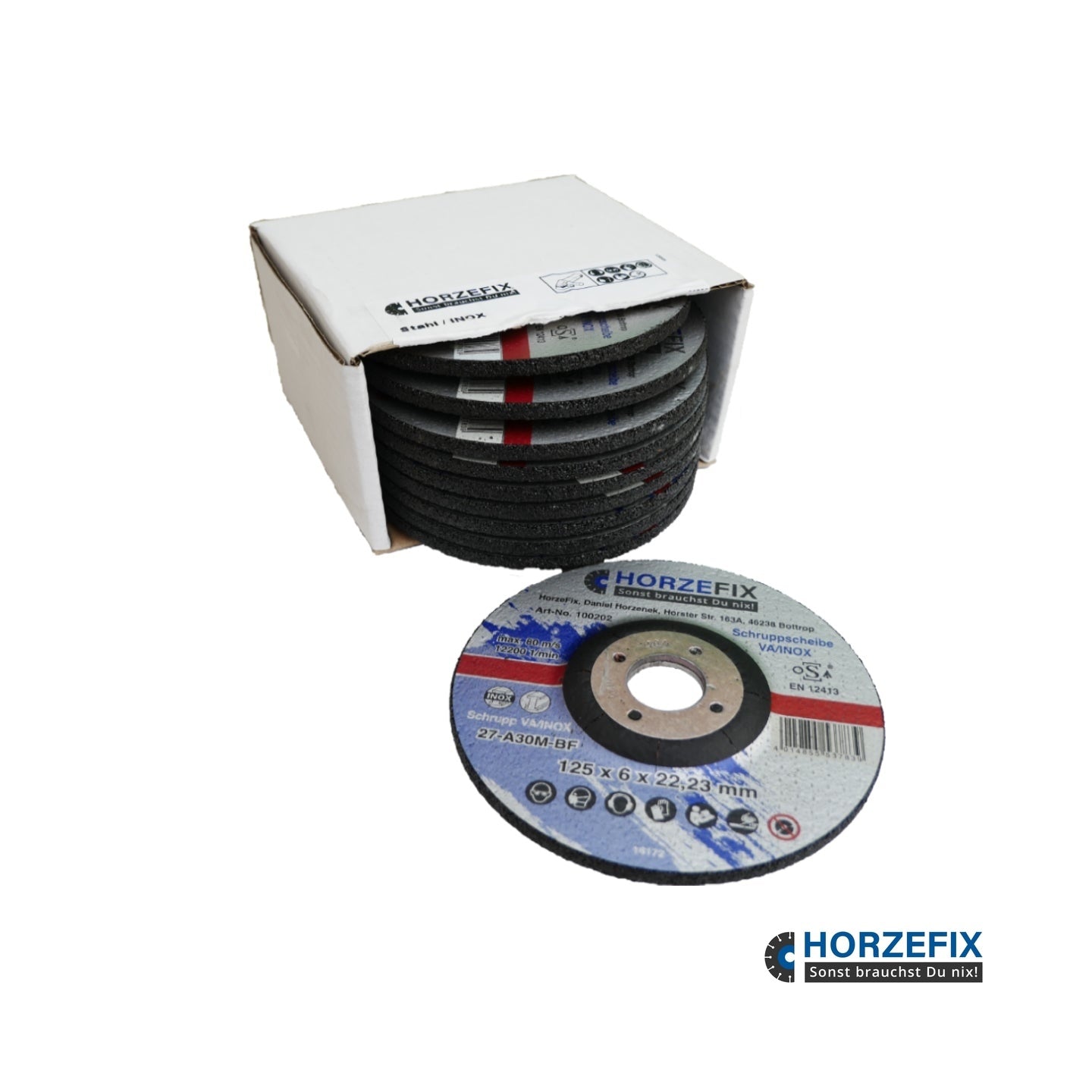 HorzeFix Schruppscheibe 10 Stück Metall VA/INOX 125 x 6,0 mm x 22,23 für die Flex horzefix