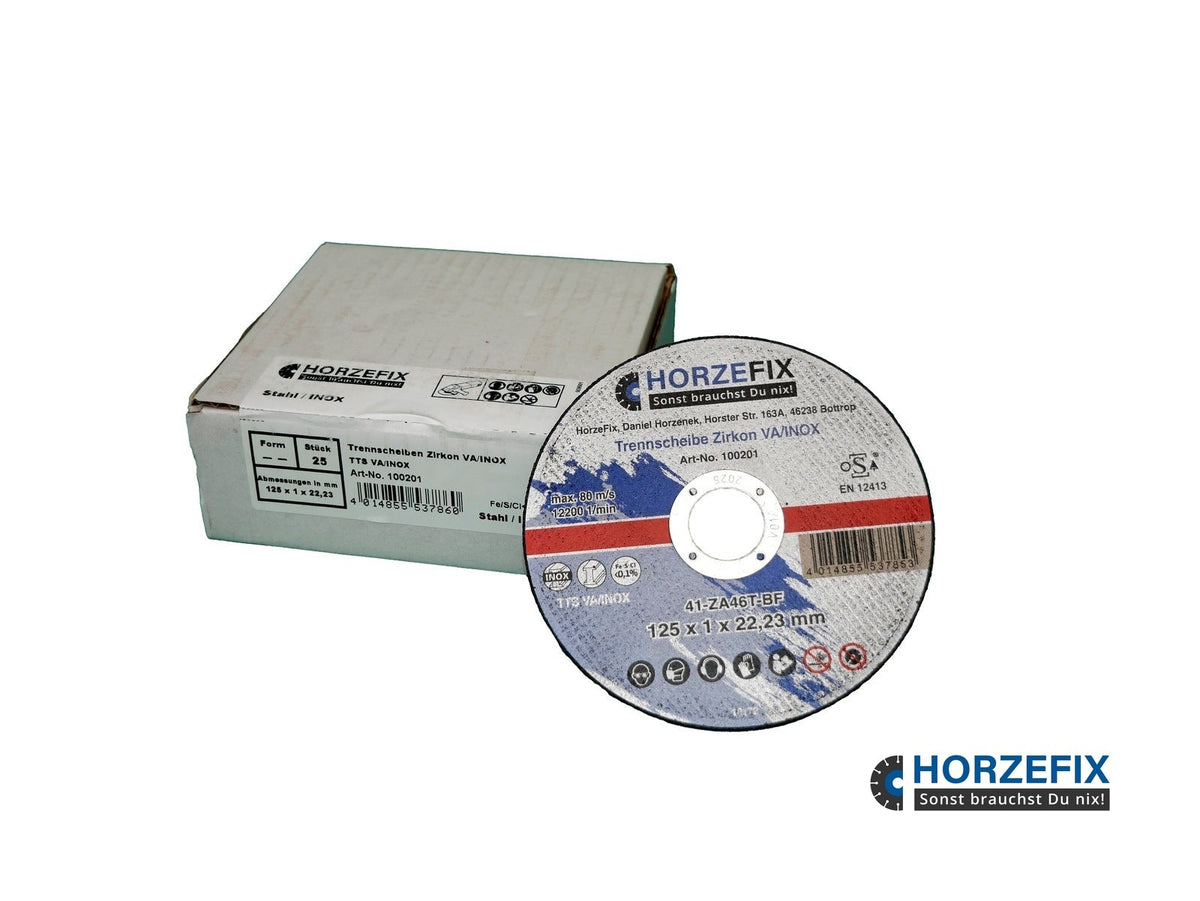 HorzeFix Trennscheibe 125 Metall 1mm dĂĽnn fĂĽr die Flex VA/INOX 125 x 1,0 mm x 22,23 Zirkonkorund horzefix