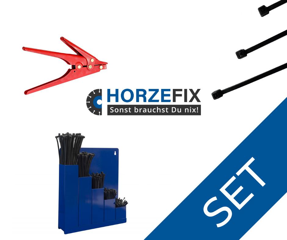 Horzefix 1500 Kabelbinder Set, Kabelbinderzange + Wandhalterung incl. Befestigungsmaterial horzefix