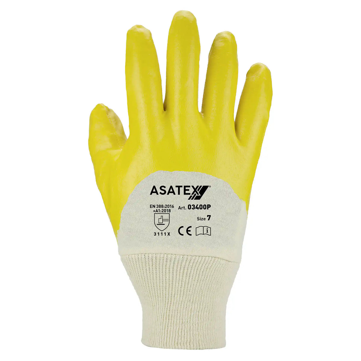 ASATEX Nitril Handschuh 03400P Gelb Robuster Arbeitshandschuh mit Strickbund
