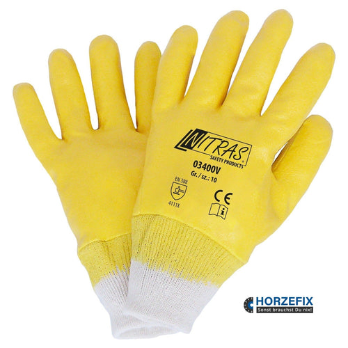 03400V Nitras Nitril Baumwollhandschuhe gelb vollbeschichtet 12 Paar Gr 7-11