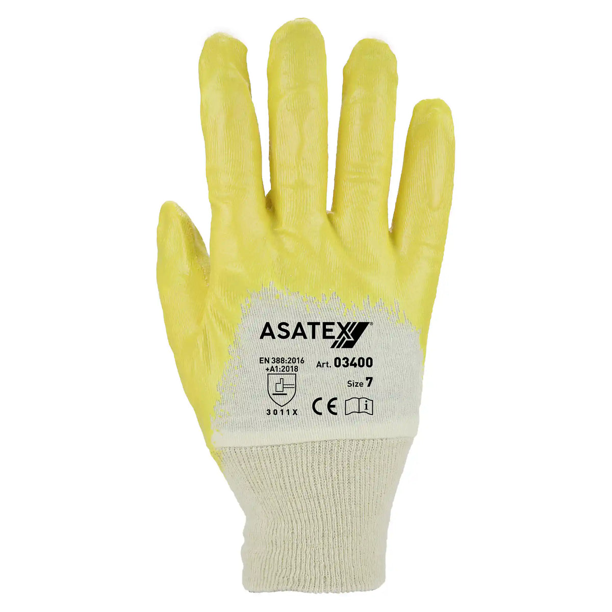 ASATEX 03400 Nitril Arbeitshandschuh Gelb mit Baumwollfutter und Strickbund