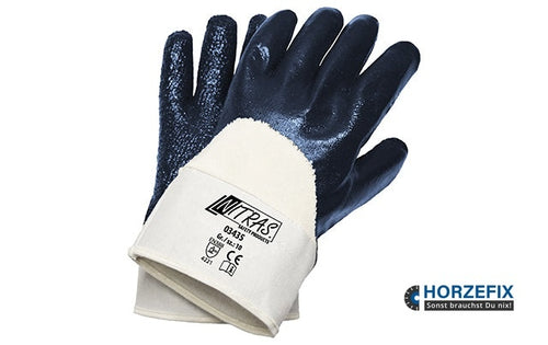 03435 Nitras Nitril Baumwollhandschuhe 3/4 beschichtet blau mit Stulpe 12 Paar Gr 10