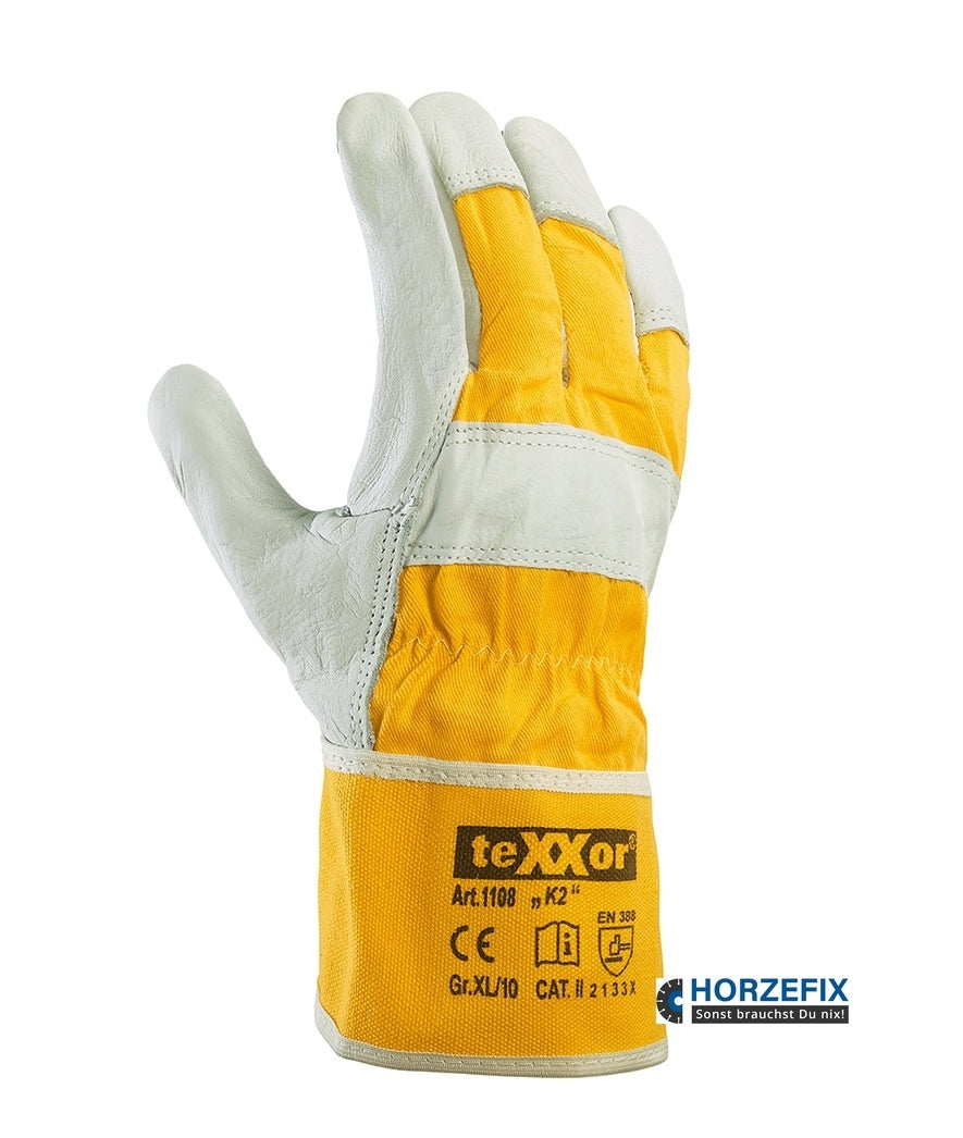 120 Paar 1108 texxor Rindvollleder Handschuh K2 Lederhandschuh EN 420 Gr 8-12 horzefix