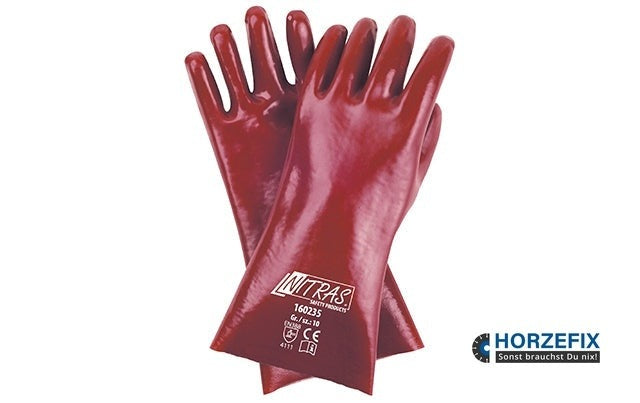 160235 Nitras PVC Handschuhe Chemikalien vollbeschichtet 35 cm lang rot 12 Paar Gr 10 horzefix