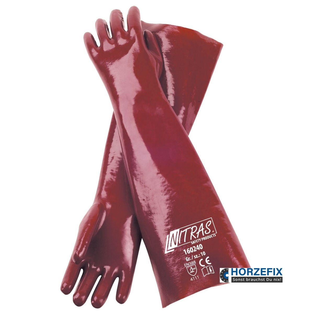 160240 Nitras PVC Handschuhe Chemikalien vollbeschichtet 40 cm lang rot 12 Paar Gr 10 horzefix
