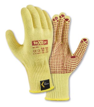 teXXor Aramid Mittelstrick-Handschuhe mit roten PVC-Noppen für Hitze- & Schnittschutz