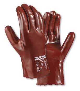teXXor Topline PVC Chemikalienschutz-Handschuhe Rotbraun Robuste Schutzhandschuhe