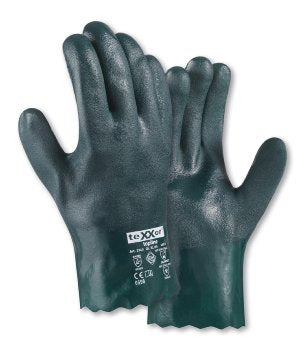 teXXor Topline Grüne PVC Chemikalienschutzhandschuhe Geraut 27cm Länge