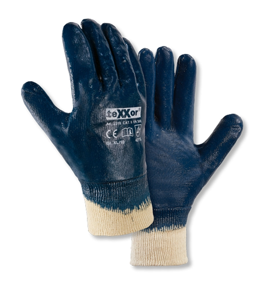 texxor 2319 Nitrilhandschuhe volbeschichtet blau Strickhandschuh 12 Paar Gr 7-11