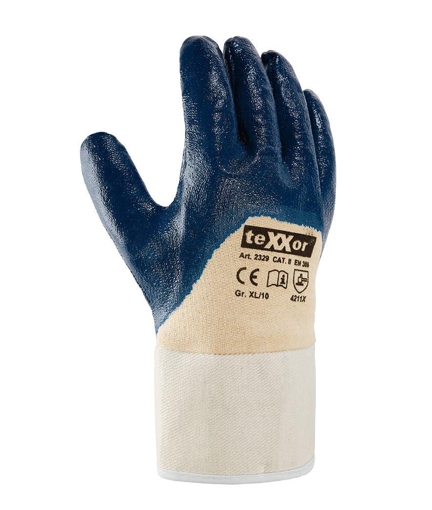 teXXor 2329 blau 3/4 teilbeschichtet Nitril-Handschuh mit Stulpe 12 Paar Gr 7-11