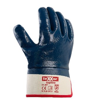 teXXor® topline Nitril-Handschuhe vollbeschichtet mit Stulpe in Blau