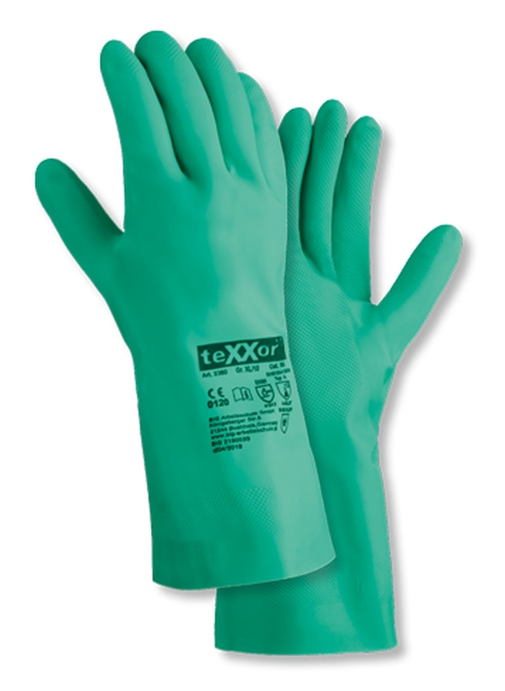 teXXor 2360 Chemiehandschuh Nitril grün Lebensmittel geignet 12 Paar Gr 7-12