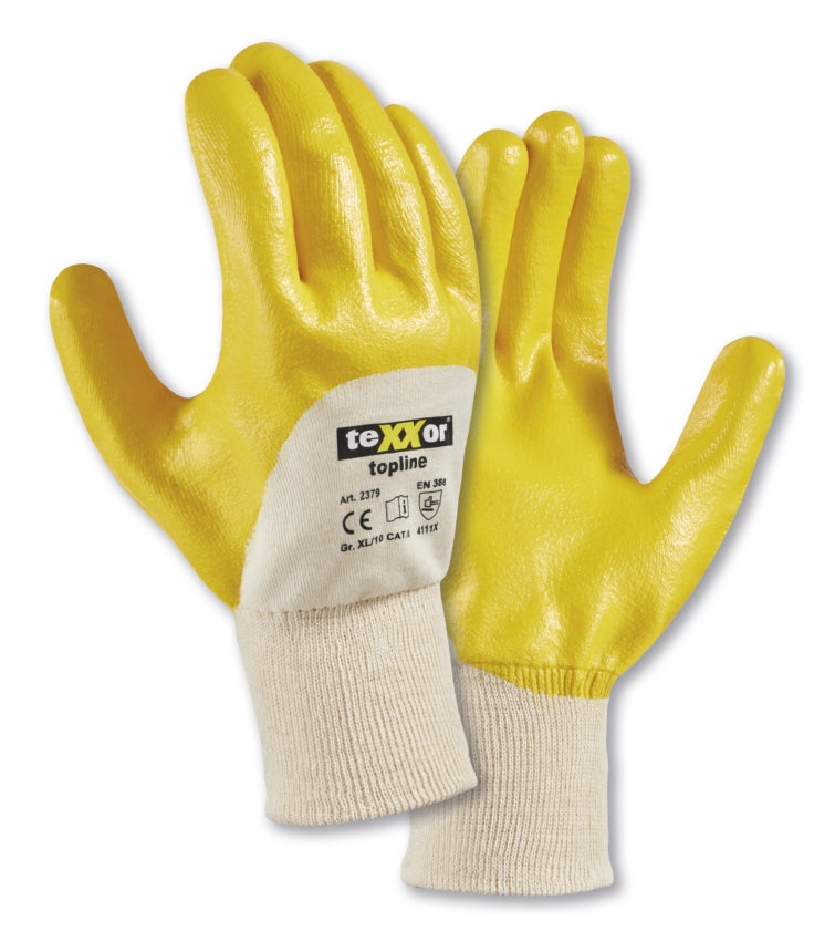 teXXor® Topline Nitril-Handschuhe: Robuster Schutz für Bau & Montage, Gelb