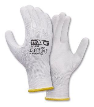 teXXor® Polyester-Strickhandschuhe, PU-beschichtet, weiß, für Montagearbeiten