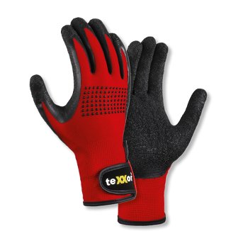 TeXXor Nylon Mechanikerhandschuhe Rot-Schwarz, Latex-Beschichtet, Hoher Grip, Flexibel