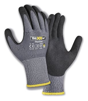 teXXor® Topline Nylon-Strickhandschuhe Nitrilbeschichtet für Präzisionsarbeiten Grau/Schwarz