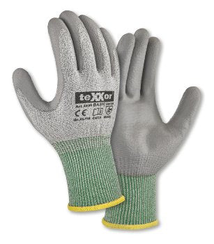 teXXor® BASIC Schnittschutz-Strickhandschuhe Grau-Grün – Optimaler Handschutz, Hoher Komfort