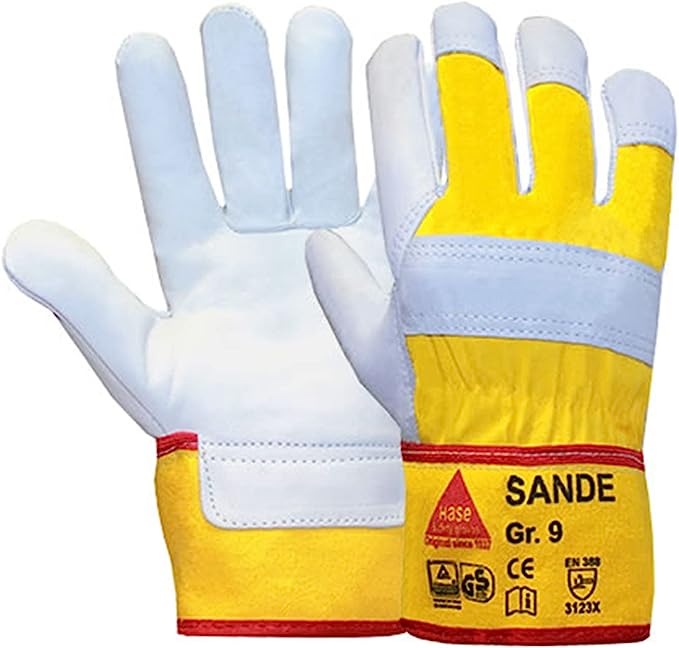 292002 Hase Sande gelb Arbeitshandschuh Lederhandschuhe 12 Paar Gr 8-12 Hase Safety Gloves