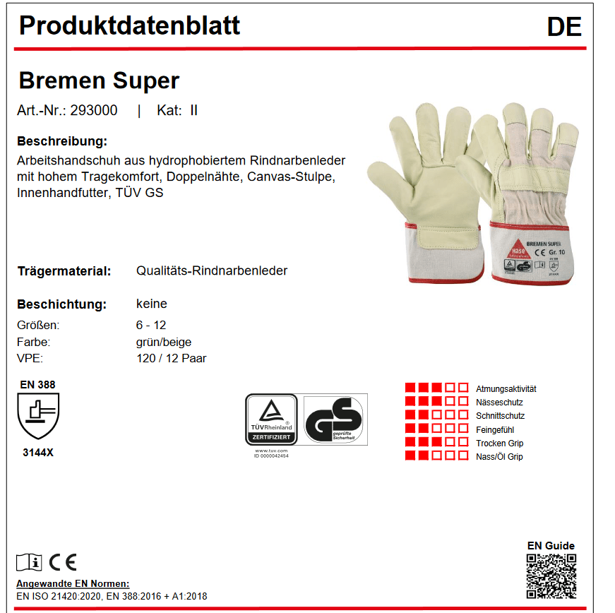 bremen handschuhe 293000 Hase Leder-Arbeitshandschuhe BREMEN-SUPER 5-Fg.-Vollleder 6-12