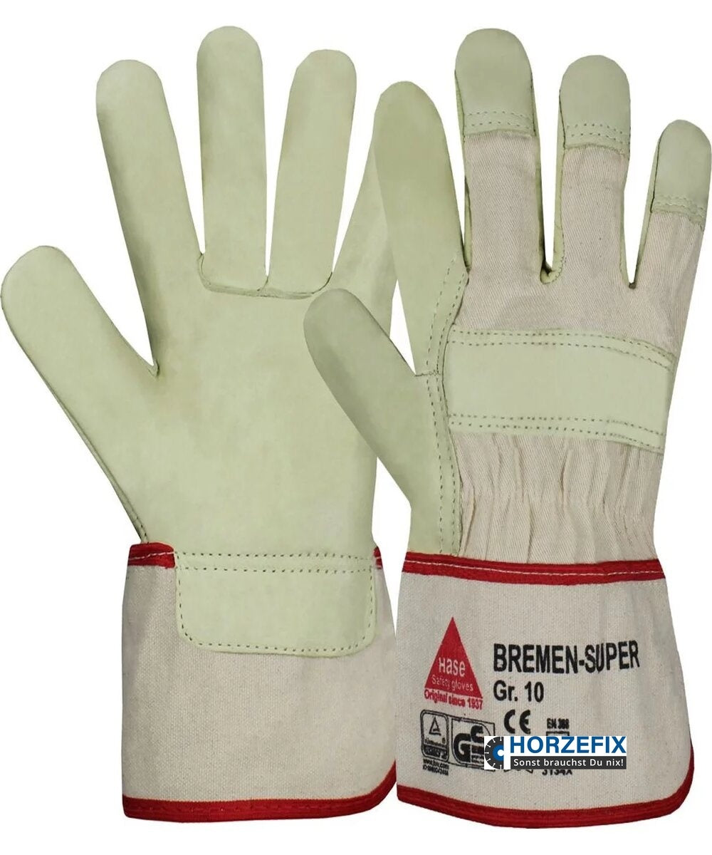 293000 Hase Leder-Arbeitshandschuhe BREMEN-SUPER 5-Fg.-Vollleder 12 Paar Gr 6-12 Hase Safety Gloves