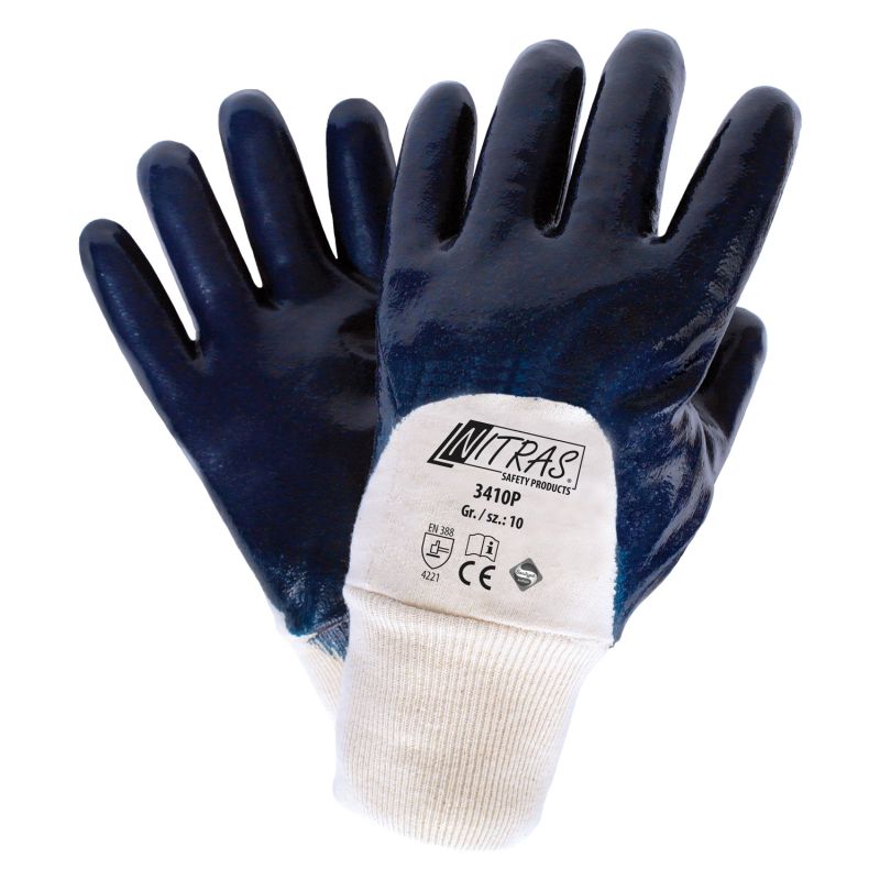3410P Nitras Nitrilhandschuhe Baumwoll-Jersey 3/4 Nitril beschichtet blau 12 Paar Gr 10 horzefix