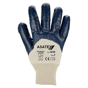 ASATEX Nitril Handschuh 3410 Teilbeschichtet Strickbund Blau Robuster Arbeitshandschuh