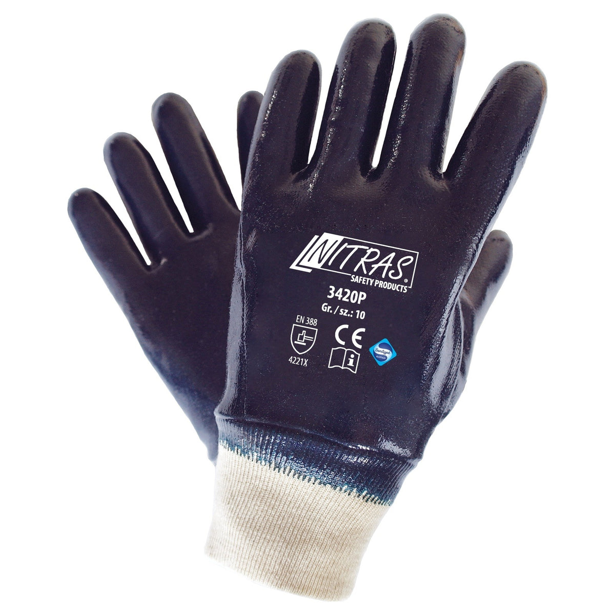 3420P Nitras Nitrilhandschuhe Baumwoll-Jersey vollbeschichtet blau 12 Paar Gr 10 horzefix