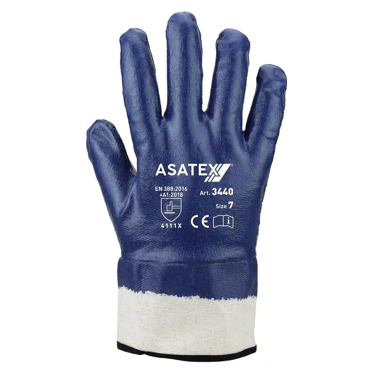 ASATEX Nitril Handschuh 3440 Blau Arbeitshandschuhe mit robuster Stulpe