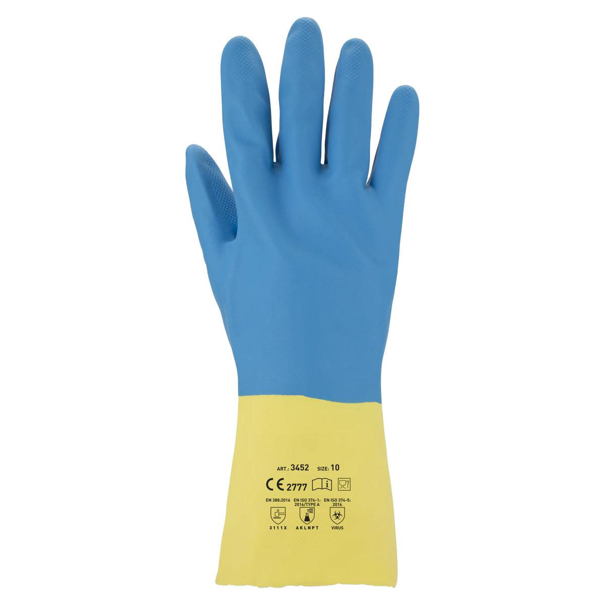 ASATEX 3452 Chemikalienschutzhandschuh aus Latex und Polychloropren Gelb Blau