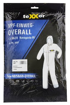 teXXor 4557 MPF Einweg-Overall Typ 4B/5B/6B Schutzanzug Weiß Kategorie III