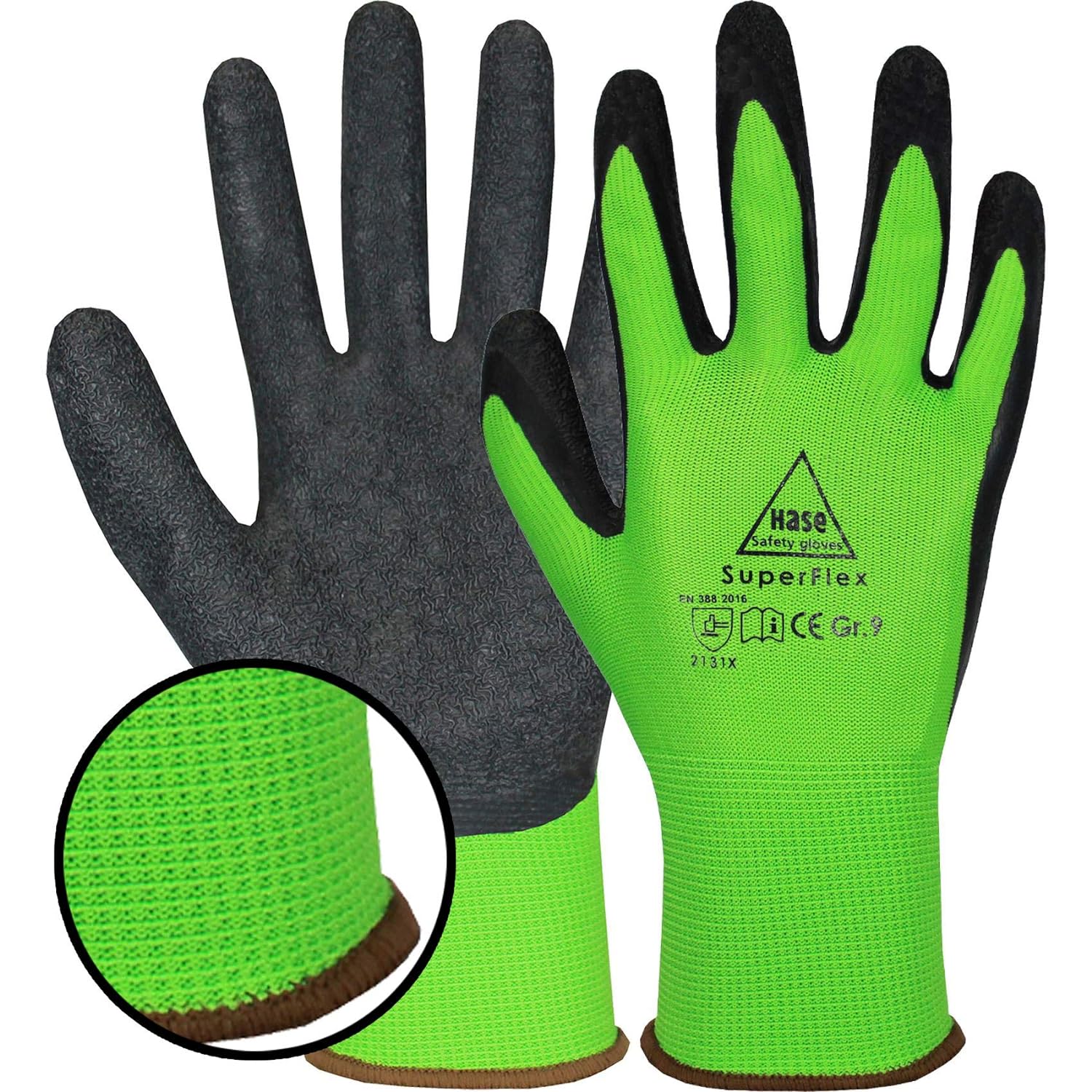 508610 Hase Superflex green Montagehandschuh Polyester/Latex 10 Paar Gr 6-11 Hase Safety Gloves