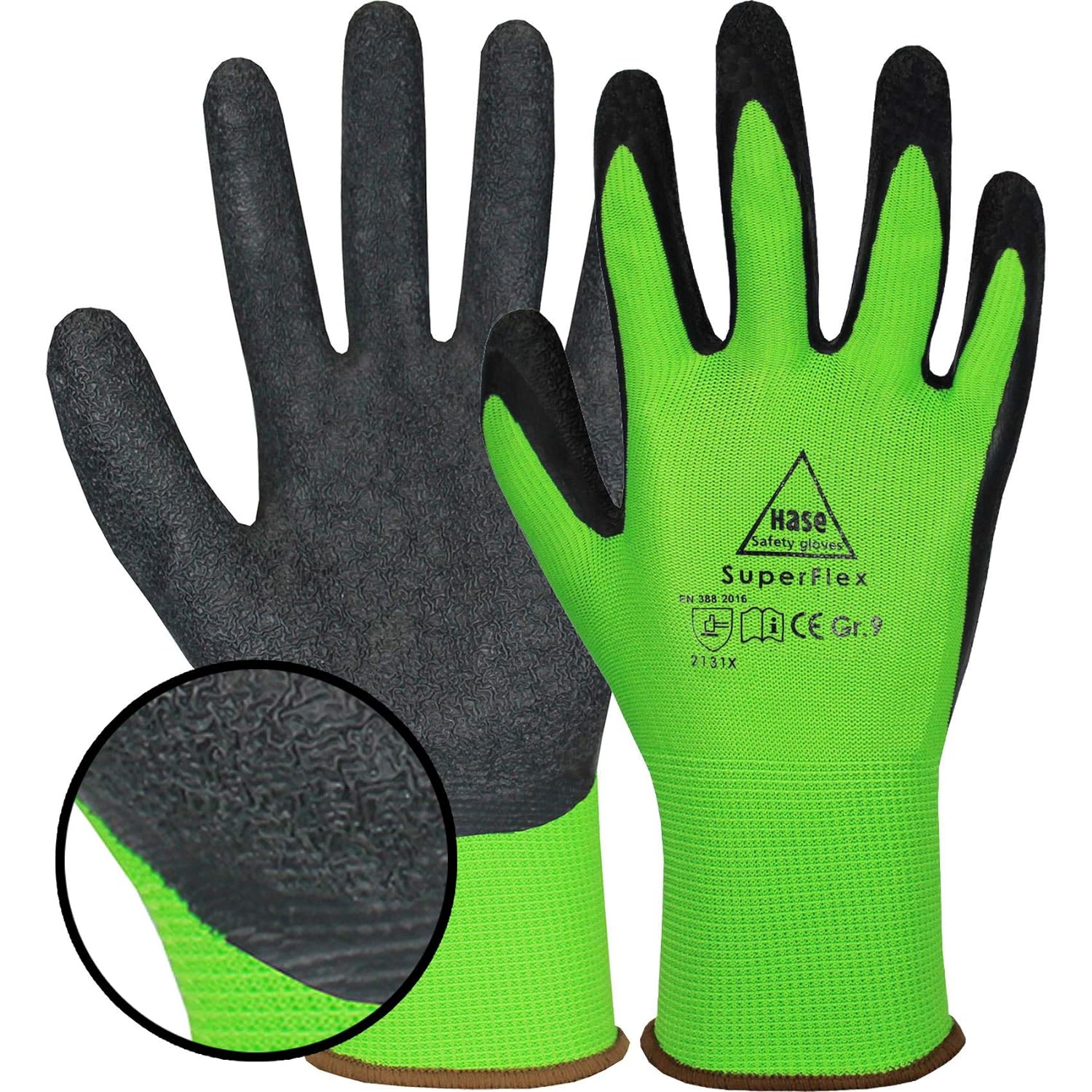 508610 Hase Superflex green Montagehandschuh Polyester/Latex 10 Paar Gr 6-11 Hase Safety Gloves