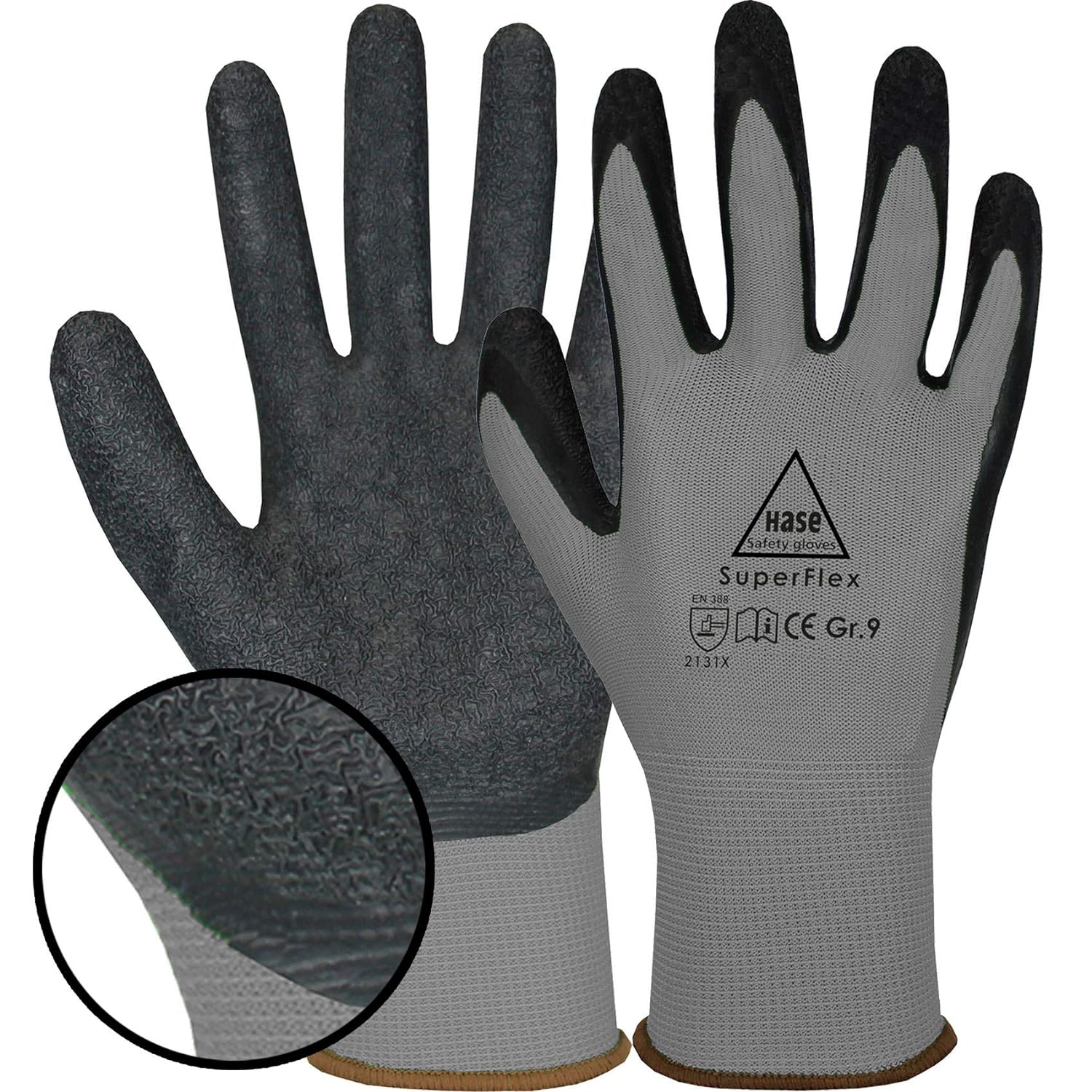 508610 Hase Superflex grey Montagehandschuh Polyester/Latex 10 Paar Gr 6-11 Hase Safety Gloves