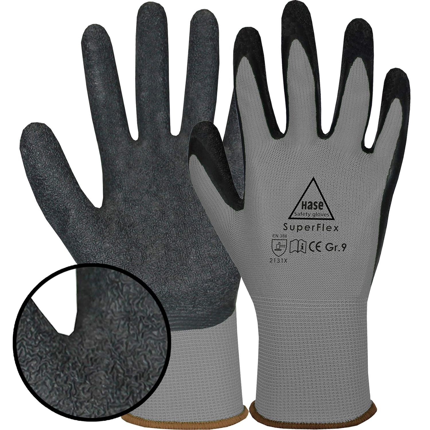 508610 Hase Superflex grey Montagehandschuh Polyester/Latex 10 Paar Gr 6-11 Hase Safety Gloves