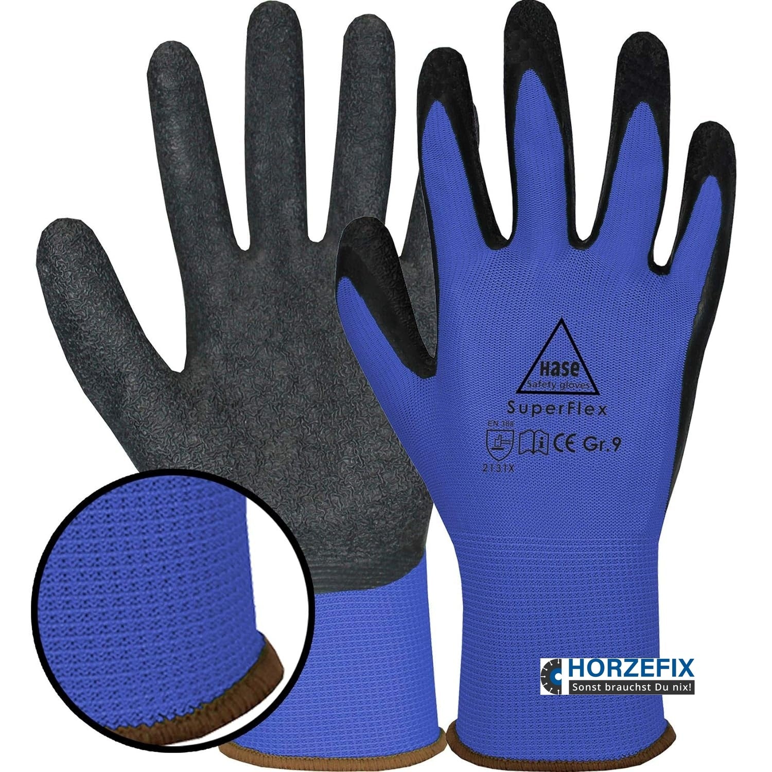 508610B Hase Superflex blue Montagehandschuh Polyester/Latex 10 Paar Gr 6-11 Hase Safety Gloves