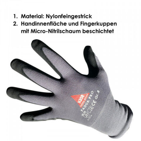 508690 Hase Padua Pro Montagehandschuh aus Nylon/Micro-Nitrilschaum 10 Paar Gr. 6-11 horzefix