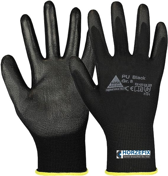 509560 Hase PU Black Montagehandschuh Nylon Polyester PU 10 Paar Gr 6-11 Hase Safety Gloves