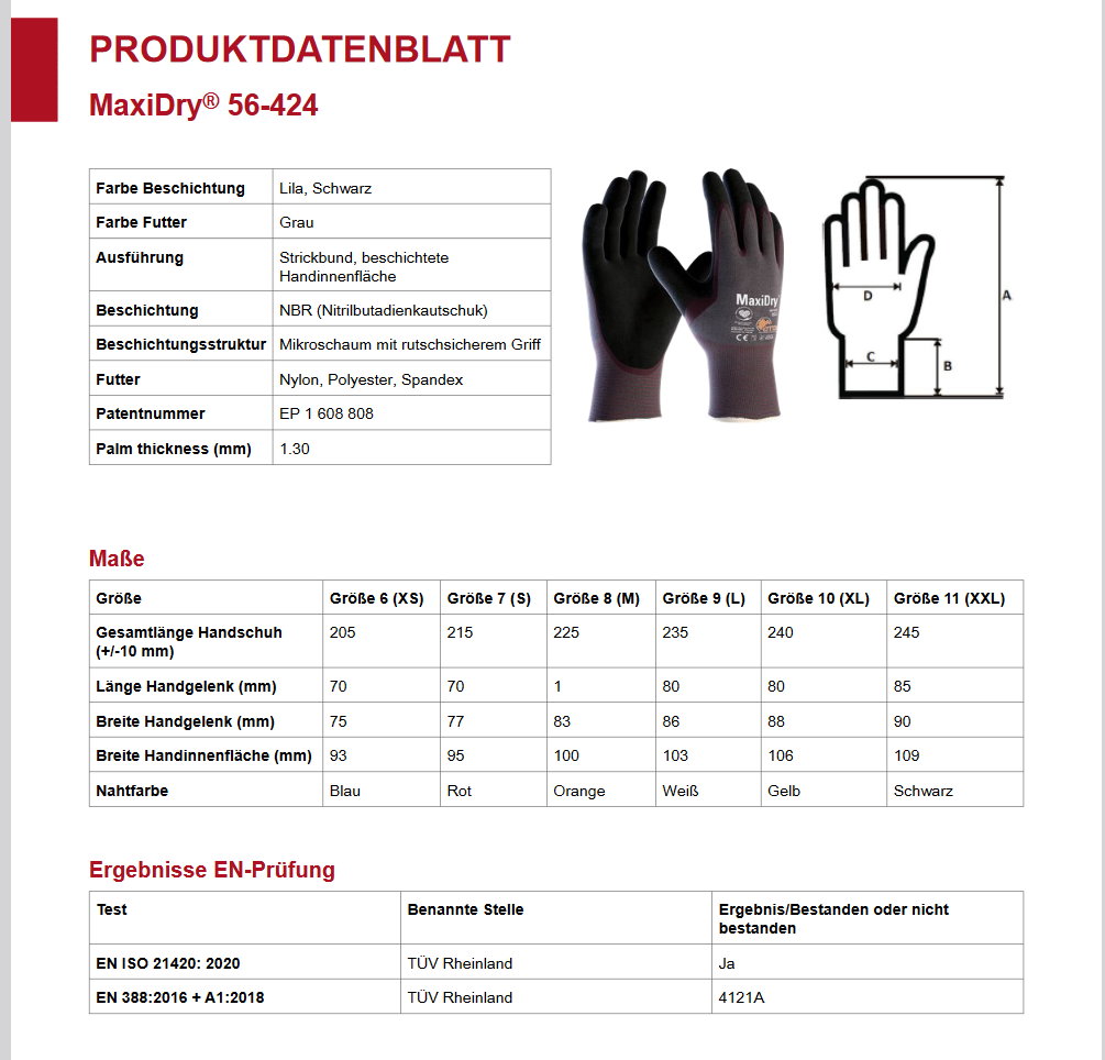 56-424 MaxiDry ATG Nylon-Strickhandschuhe silkonfrei Gr 6-12