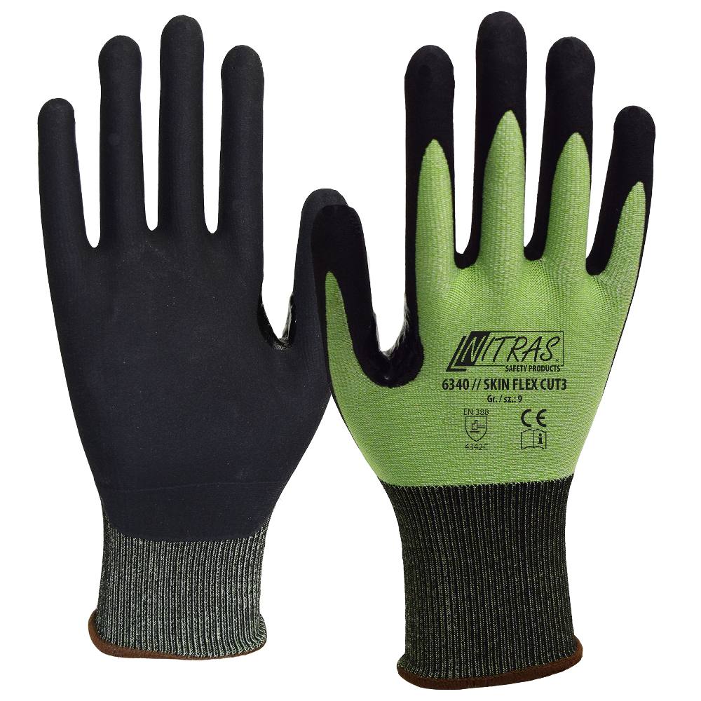 6340 Nitras SKIN FLEX CUT3 Schnittschutzhandschuh Spezialgarn schwarz 10 Paar Gr 6-11 horzefix