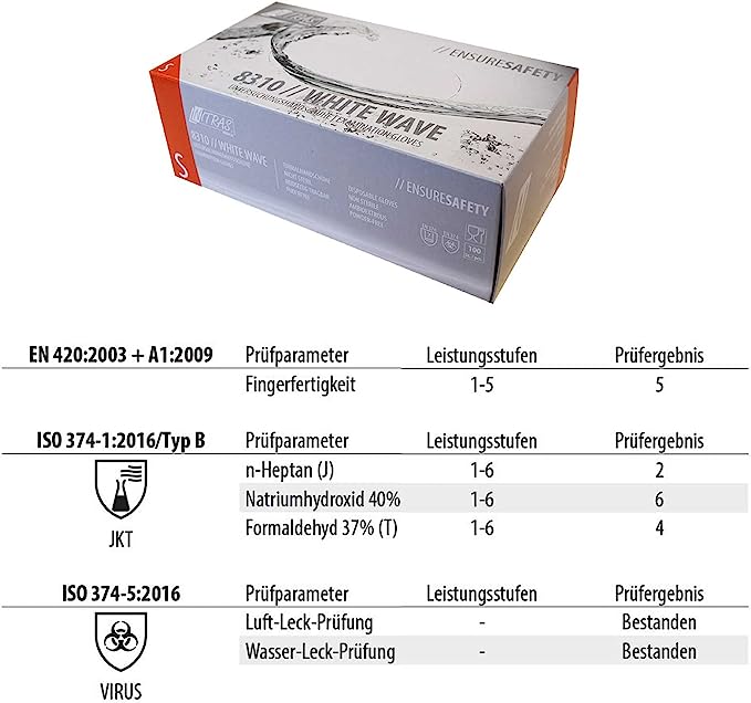 8310 Nitras white wave nitril Einmalhandschuhe puderfrei weiß reißfest 10 Boxen je 100 Stück Gr. XS-XL Nitras Medical