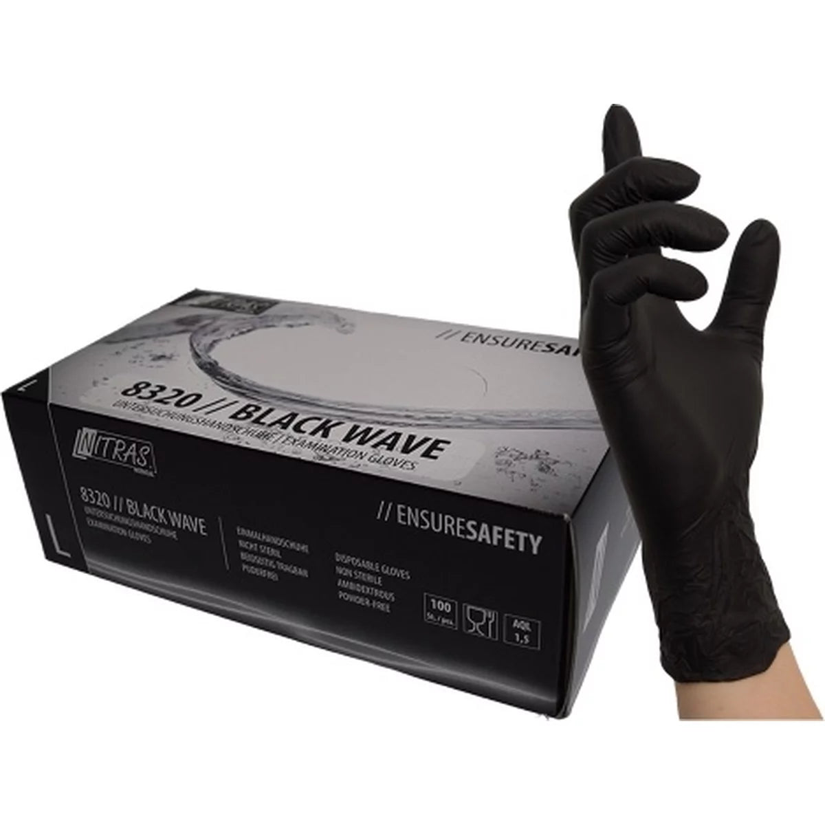 8320 Nitras black wave nitril-Einmalhandschuh Schwarz 100 Stück je Box Gr XS-XL horzefix