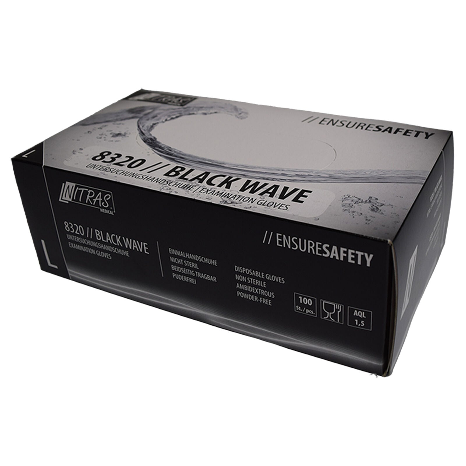 8320 Nitras black wave nitril-Einmalhandschuh Schwarz 100 Stück je Box Gr XS-XL horzefix